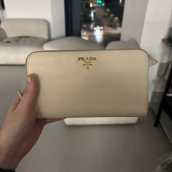 [BUNJANG] Prada Ivory Zipper Long Wallet / 프라다 아이보리 지퍼돌이 장지갑