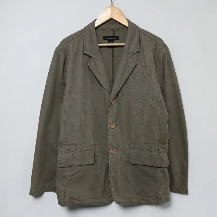 [BUNJANG] Calvin Klein Washed Linen Cotton Jacket Khaki / 100 CALVIN KLEIN 캘빈클라인 린넨 코튼 자켓 워시드 카키
