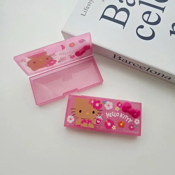 [BUNJANG] Sanrio Hello Kitty Pink Glitter Storage Case / 정품 핑크 태닝키티 면봉 정리함 치실 보관 산리오 사각 케이스