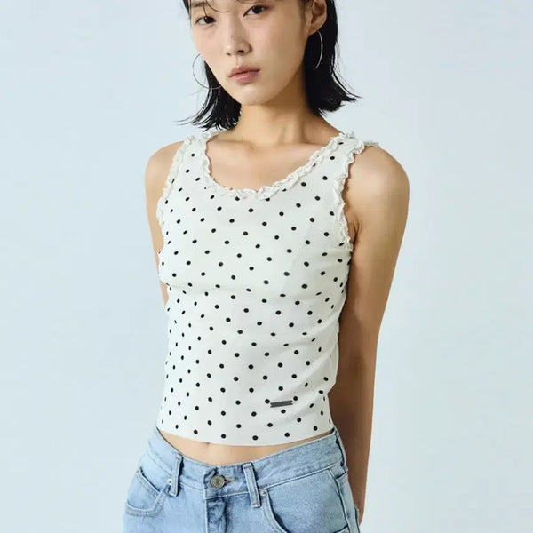 [BUNJANG] NICK&NICOLE Dot Lace Sleeveless Top / 닉앤니콜 도트 레이스 슬리브리스 탑