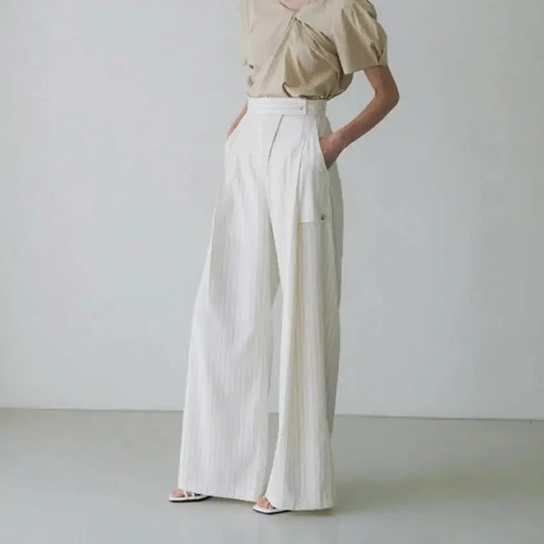 [BUNJANG] Our Cosmos Stripe Wide Pants Cream / 아워코모스 포켓 스트라이프 와이드팬츠 크림