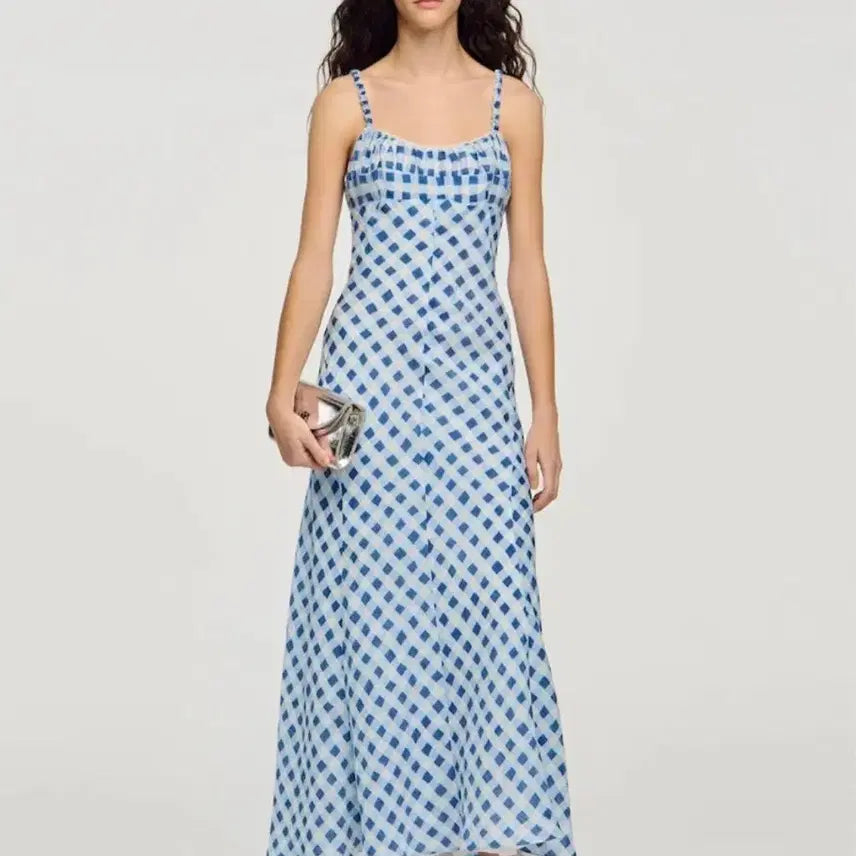 [BUNJANG] Sandro Gingham Linen Maxi Dress / 26ss 산드로 깅엄 린넨 맥시 드레스 원피스 36 미착용