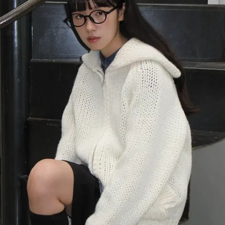 [BUNJANG] Ronron Handmade Knit Zip-Up / 론론 핸드메이드 니트 집업
