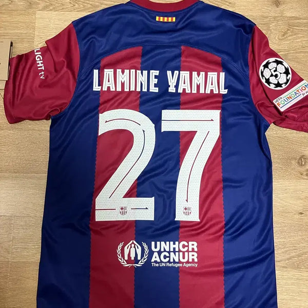 [BUNJANG] FC Barcelona 2023-24 Home Lamine Yamal #27 Champions League Full Patch Authentic Jersey (M) / (해외M/새상품) 23-24 FC바르셀로나 홈 라민 야말 #27 챔스 풀패치 정품