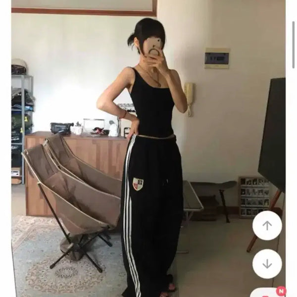 [BUNJANG] Abluy Line Patch Banding Wide Training Pants / 에이블리 라인 패치 밴딩 와이드 트레이닝 팬츠