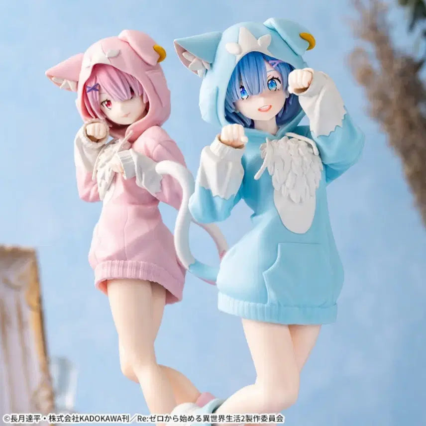 [BUNJANG] SEGA Re:Zero Ram & Rem Cat Hoodie Figure Bundle Set / [일괄가격] 세가 리제로 렘 람 고양이 후드 피규어