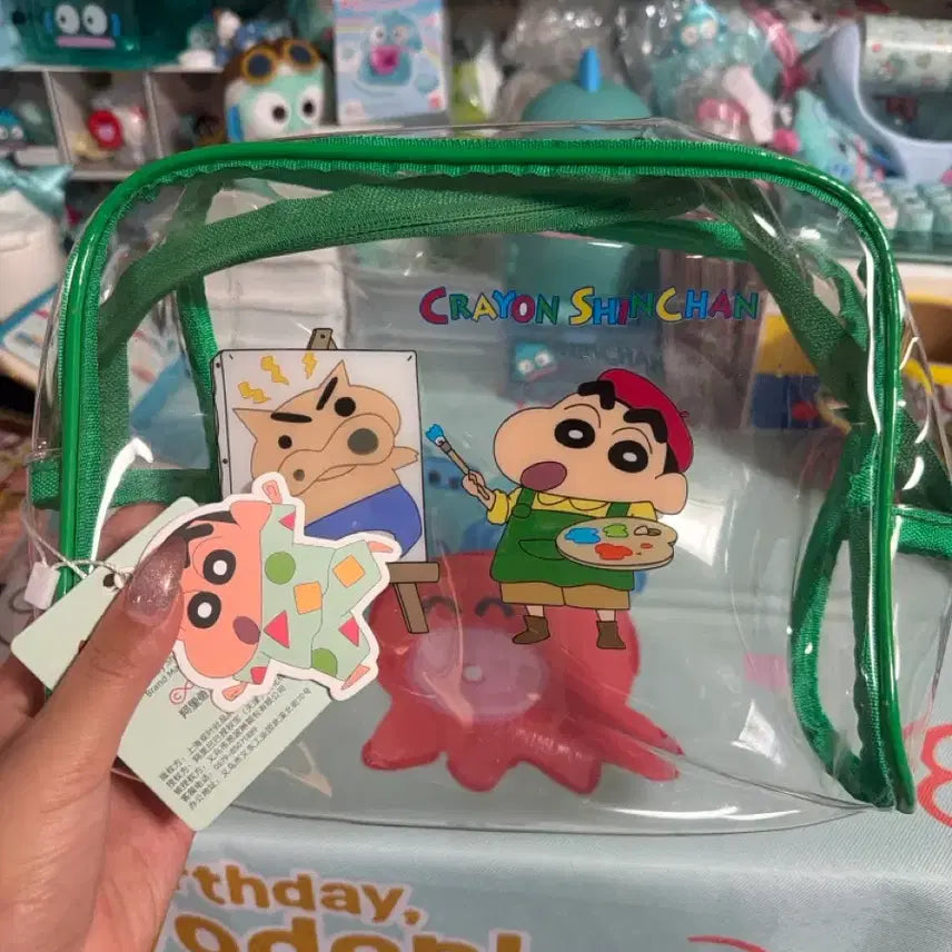 [BUNJANG] Crayon Shin-chan Transparent Pouch Green / 크레용신짱 투명 파우치 그린