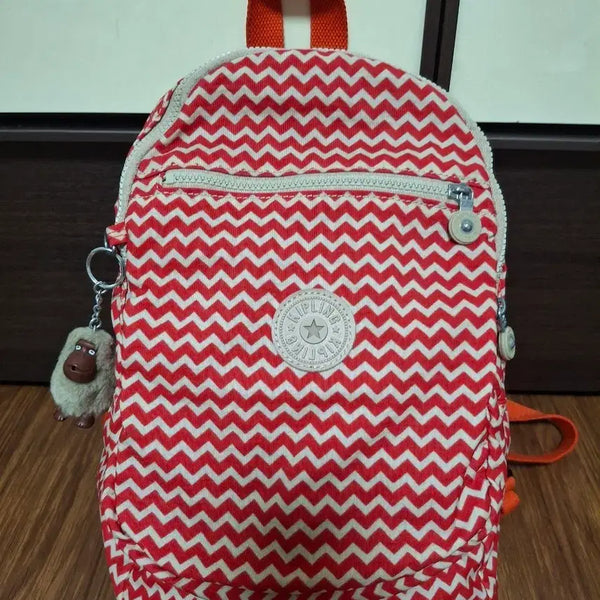 [BUNJANG] Kipling Red Zigzag Pattern Backpack / 키플링 레드 지그재그 패턴 백팩