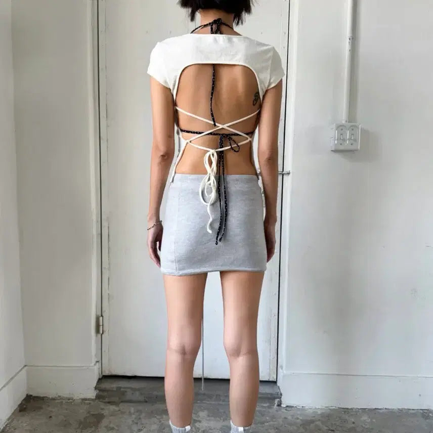 [BUNJANG] SEO Open Back Cap Sleeve Top Cream / seo 에스이오 오픈 백 캡 슬리브 탑 크림