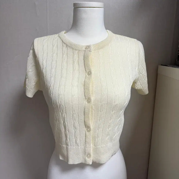 [BUNJANG] SPAO Ivory Short Sleeve Cropped Cardigan / (시착 새상품) 스파오 아이보리 반팔 크롭 가디건