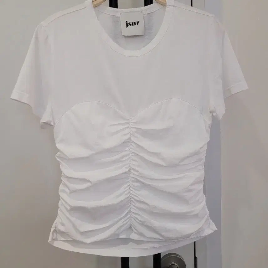 [BUNJANG] JSNY Shirring Short Sleeve T-shirt White / JSNY 셔링 반팔 티셔츠 화이트 55~66