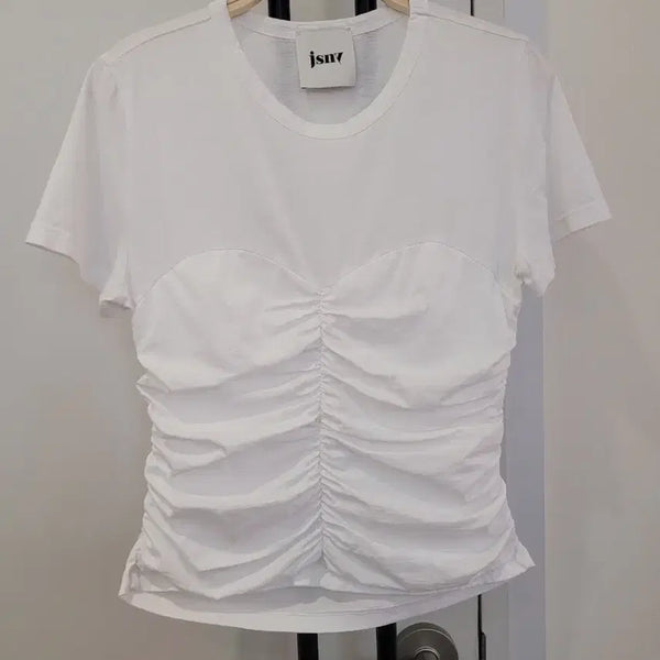 [BUNJANG] JSNY Shirring Short Sleeve T-shirt White / JSNY 셔링 반팔 티셔츠 화이트 55~66