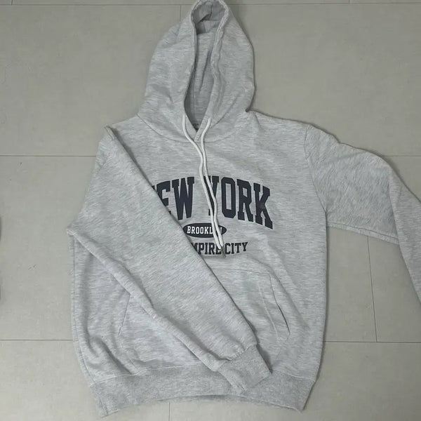 [BUNJANG] Melange Grey Hooded Sweatshirt / 뉴욕 후드티
