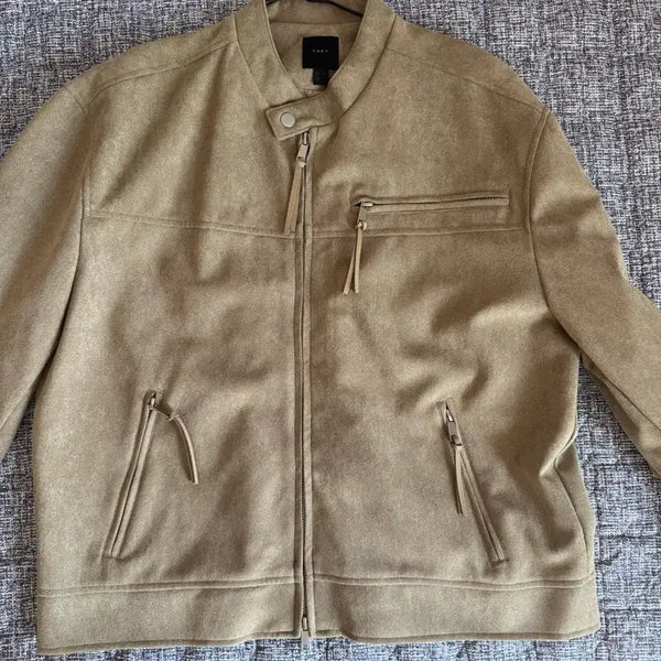 [BUNJANG] Suede Cropped Biker Jacket - Beige / 크롭 스웨이드 바이커 자켓_BEIGE(새상품)