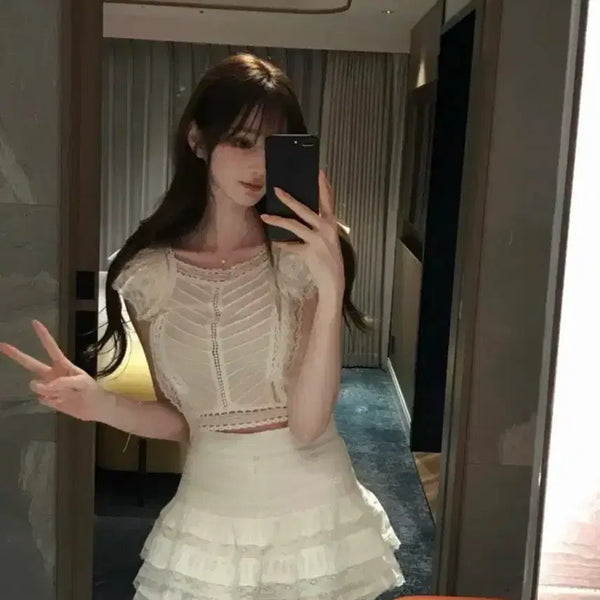 [BUNJANG] Labelle Blanc Lulu Lace Top White & Black / (새상품) 라벨르블랑 루루 레이스 탑 화이트, 블랙