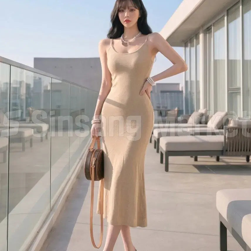 [BUNJANG] Lalarong Sleeveless Long Knit Dress / [빠른발송] 라라롱 나시 원피스 섹시 니트 나시 슬림 롱 원피스 자체제작