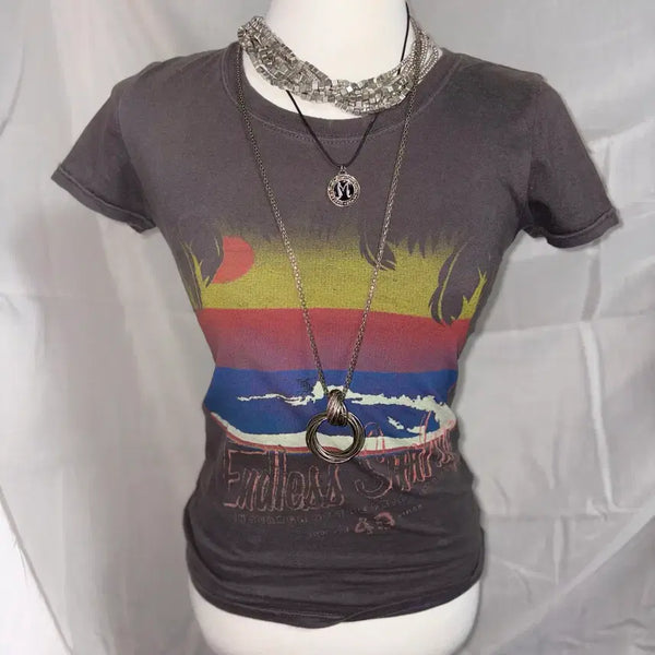 [BUNJANG] Vintage Japanese Y2K Slim Fit Short Sleeve T-Shirt with Back Applique Patch / 일본 빈티지 뒷면 와펜패치 디테일 y2k 슬림핏 반팔티