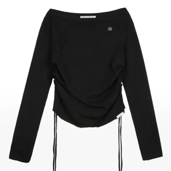 [BUNJANG] Rossirocsi Classic Symbol String Knit Long Sleeve Black / 로씨로씨 클래식 심볼 스트링 니트 롱 슬리브 블랙