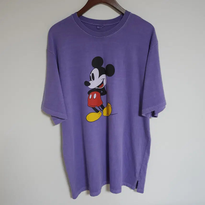 [BUNJANG] Disney Mickey Mouse Purple Men's Short Sleeve T-Shirt (110) / 디즈니 미키마우스 퍼플 남성 반팔티 프린팅 남자 반팔 티셔츠 H10