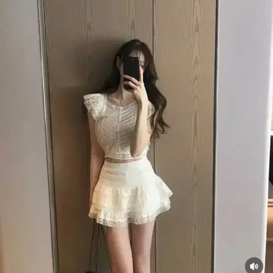 [BUNJANG] Labelle Blanc Lulu Lace Skirt White/Black / (새상품) 라벨르블랑 루루 레이스 스커트 화이트, 블랙 M사이즈 롱기장
