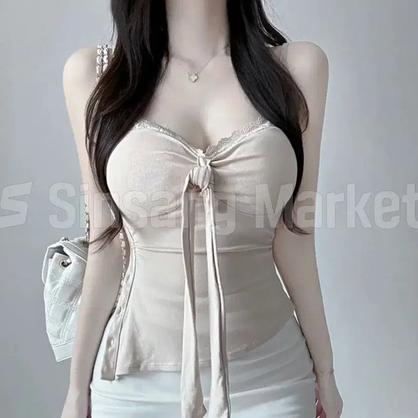 [BUNJANG] Bow N' See Black Mini V-Neck Crop Sexy Lace Top / [빠른발송] 보우나시 검정 미니 브이넥 크롭 섹시 레이스