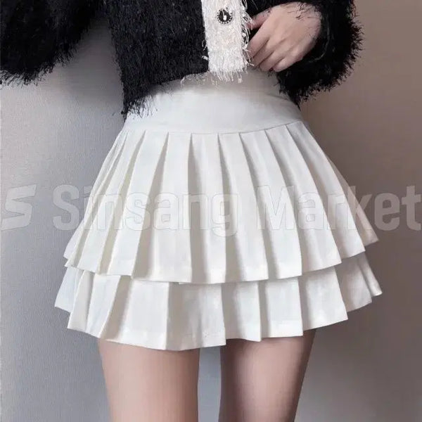 [BUNJANG] High Waist Pleated Mini Skirt Shorts (Black, L) / [빠른발송] 이중주름스커트 검정미니속바지재주문L싸이즈제작되요