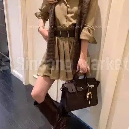 [BUNJANG] Zena One-Piece Mini V-Neck Crop Scarf Set / [빠른발송] 제나원피스 검정 미니 브이넥 크롭 섹시 하이실종스카프세트