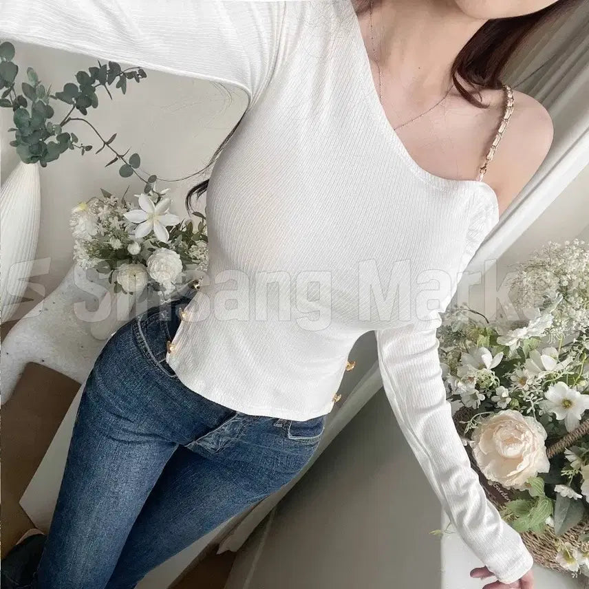 [BUNJANG] Black V-Neck Crop Chain Cardigan / [빠른발송] 첸 검정 미니 브이넥 크롭 섹시 체인 탈부착간절기