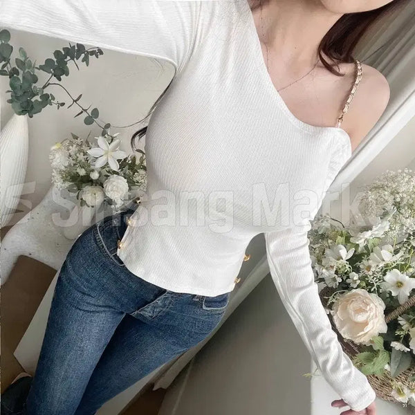 [BUNJANG] Black V-Neck Crop Chain Cardigan / [빠른발송] 첸 검정 미니 브이넥 크롭 섹시 체인 탈부착간절기