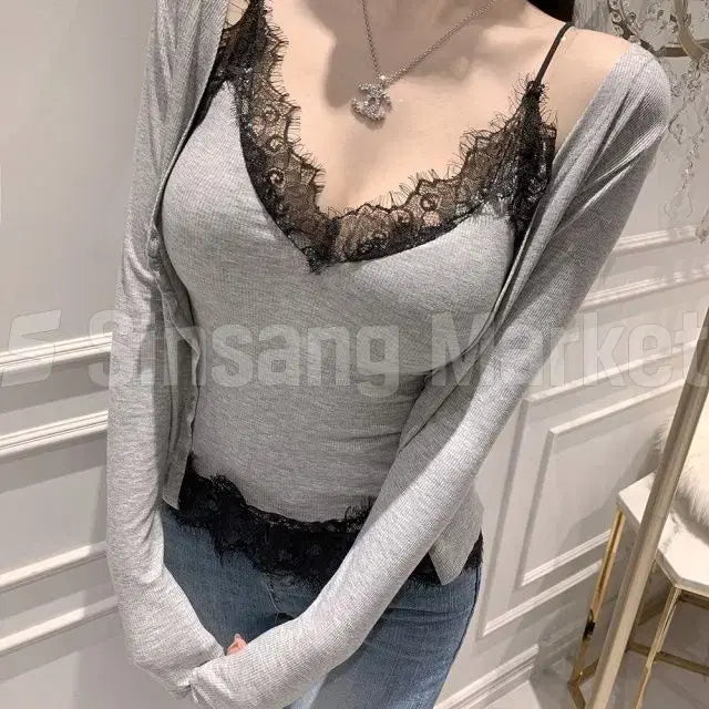[BUNJANG] Roye Set Black V-Neck Cropped Cardigan / [빠른발송] 로이세트 블랙 미니 브이넥 크롭 섹시 가을탑레이베스트 가디건