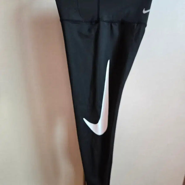[BUNJANG] Nike Black Leggings White Swoosh / 나이키 레깅스 블랙 화이트 스우시