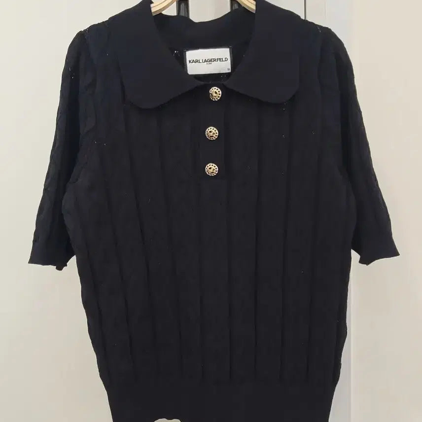 [BUNJANG] Karl Lagerfeld Black Crochet Short Sleeve Knit / 칼라거펠트 블랙 크로셰 반팔 니트 55~66