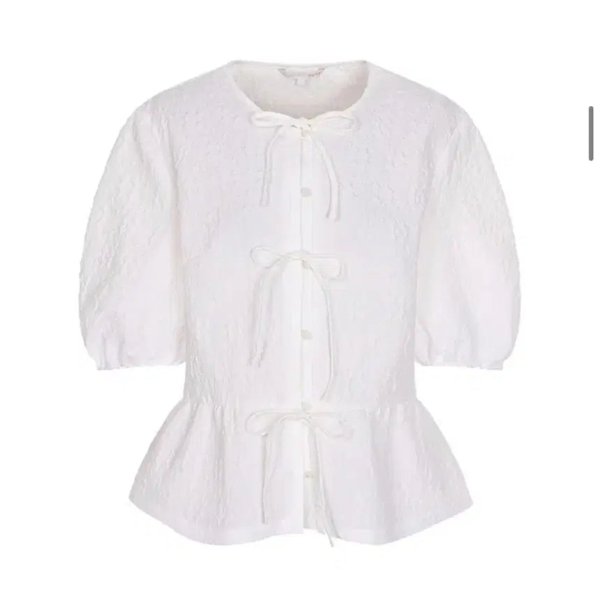 [BUNJANG] Olive des Olive Embroidered Texture Ribbon Volume Sleeve Blouse / 올리브데올리브 엠보 텍스처 리본 볼륨 소매 블라우스