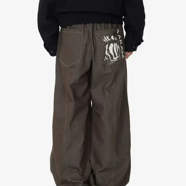[BUNJANG] Arkam Knee Pintuck Printed Denim Pants (Brown) / 아캄 Knee Pin-tuck Printed Denim Pants (Brown)