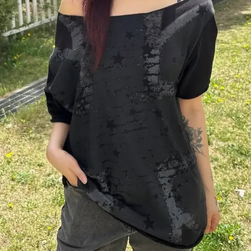 [BUNJANG] NYXX Unionjack Off Shoulder Tee Black / NYXX UNIONJACK OFF SHOULDER TEE 오프숄더