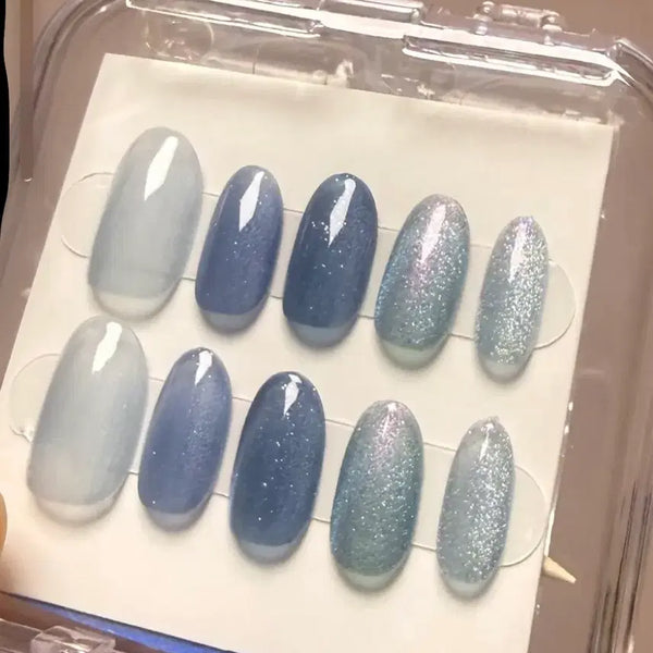 [BUNJANG] Blue Glass Nail Tips (XS Size) / 급처 새상품 블루 유리알 네일팁