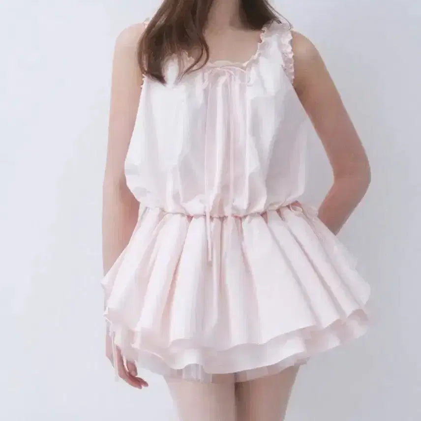 [BUNJANG] Thetis Cloud Frill Ribbon Mini Dress Pink / 더티스 클라우드 프릴 리본 드레스 원피스 핑크