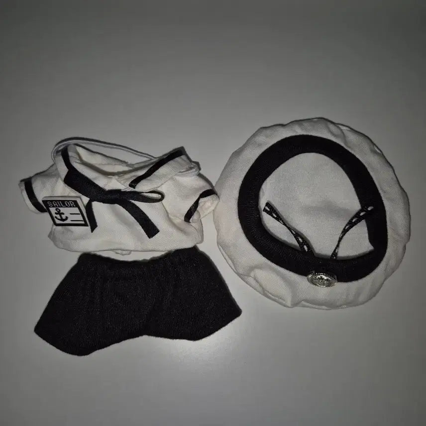 [BUNJANG] 10cm Doll Clothes Marine Look Set / 10cm 솜인형 인형 옷 마린룩 모자 검정 인형옷