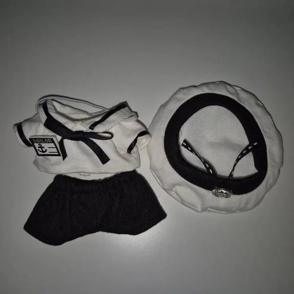 [BUNJANG] 10cm Doll Clothes Marine Look Set / 10cm 솜인형 인형 옷 마린룩 모자 검정 인형옷