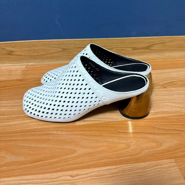 [BUNJANG] White Mesh Mule Heels / 비율사기 여름 메쉬 뮬 힐 화이트