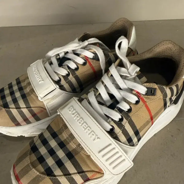 [BUNJANG] Burberry Vintage Check Suede Leather Sneakers / 버버리 빈티지 체크 스웨이드 레더 스니커즈