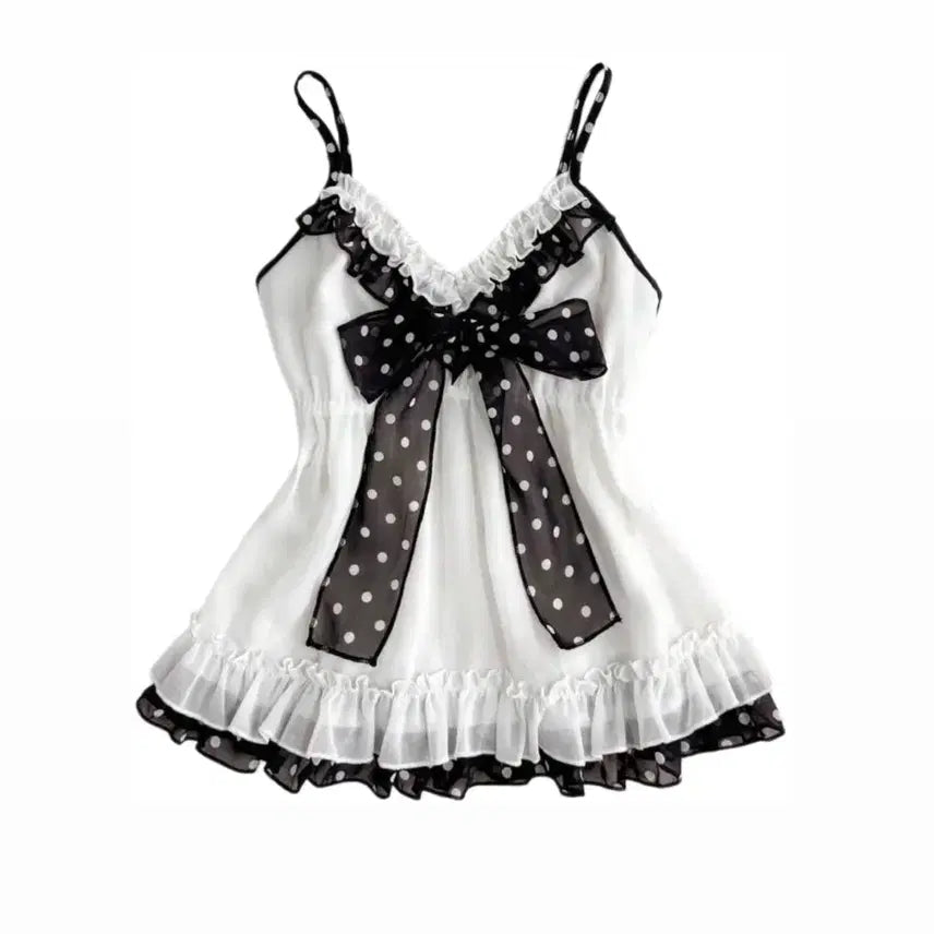 [BUNJANG] SHEIN White Chiffon Polka Dot Sleeveless Top Size S / 쉬인 화이트 쉬폰 도트 슬리브리스 s사이즈
