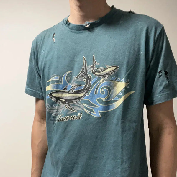 [BUNJANG] Vintage Distressed Hawaiian Print T-Shirt / 빈티지 디스트레스드 하와이안프린팅 티셔츠-c006