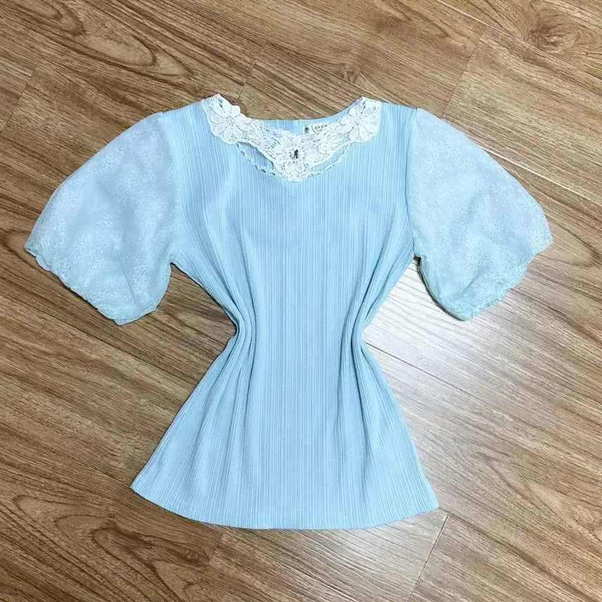 [BUNJANG] Vintage Axis Farm Mint Lace Jewel Blouse / 빈티지 엑시즈팜 민트 레이스 보석 블라우스 히메갸루