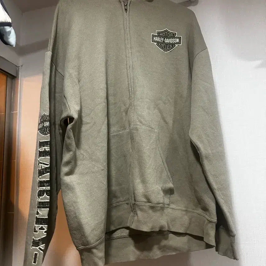 [BUNJANG] Vintage Harley-Davidson Hoodie Zip-up Jacket Khaki Large / 빈티지 미국 할리데이비슨 후드 집업 카키 라지