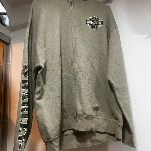 [BUNJANG] Vintage Harley-Davidson Hoodie Zip-up Jacket Khaki Large / 빈티지 미국 할리데이비슨 후드 집업 카키 라지