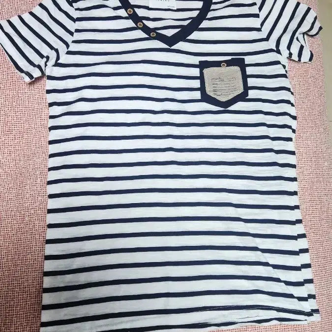 [BUNJANG] Newing Stripe Short Sleeve T-Shirt Navy/White / 뉴잉 스트라이프 반팔티 네이비/화이트새거 한벌만원