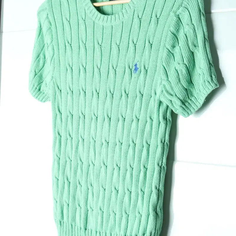 [BUNJANG] Polo Ralph Lauren Cable Knit Short Sleeve T-Shirt / W(L) 폴로 랄프로렌 반팔 티셔츠 꽈배기 케이블 메론맛-H36389