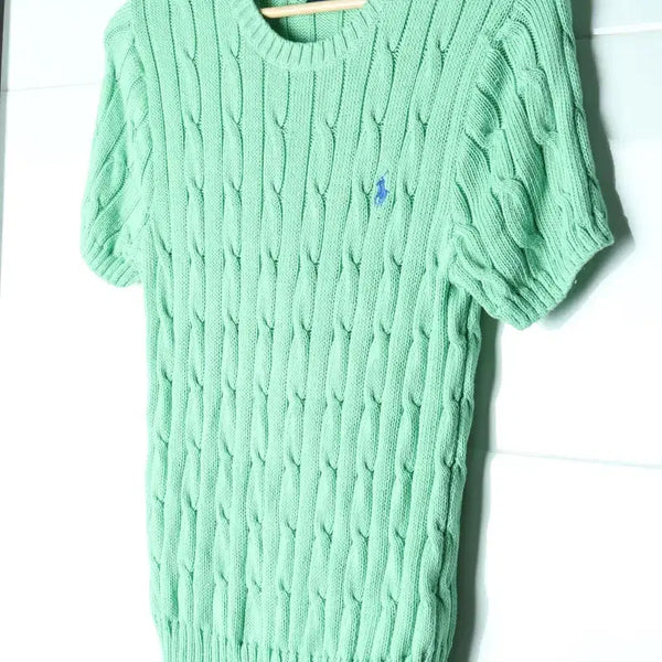 [BUNJANG] Polo Ralph Lauren Cable Knit Short Sleeve T-Shirt / W(L) 폴로 랄프로렌 반팔 티셔츠 꽈배기 케이블 메론맛-H36389