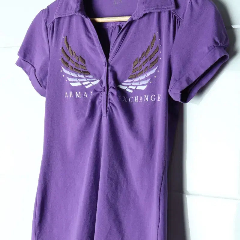 [BUNJANG] Giorgio Armani Y2K Beaded T-Shirt / W(M-L) 아르마니 반팔 티셔츠 비즈 Y2K 퍼플 희귀-H36391